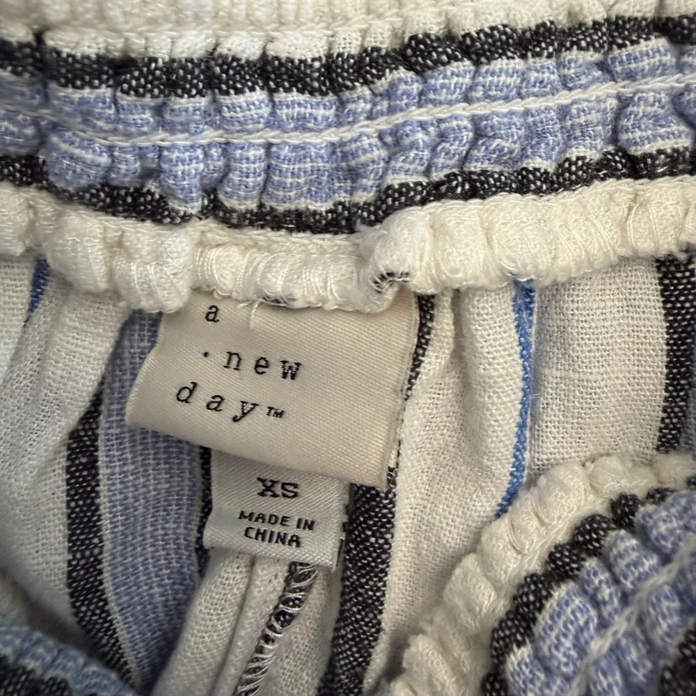 A New Day Striped Paperbag Waist Midi Skirt Blue White‎ Linen Blend XS